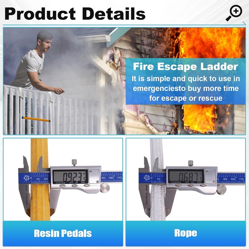 Piwerod Fire Escape Ladder 2 Story, 16 FT Rope Ladder Fire Escape 2 Story, Portable Rescue Fire Escape Ladders for 2-3 Story Home Window Balcony Railing Treehouse, Weight Capacity up to 2000 Pounds - Image 3